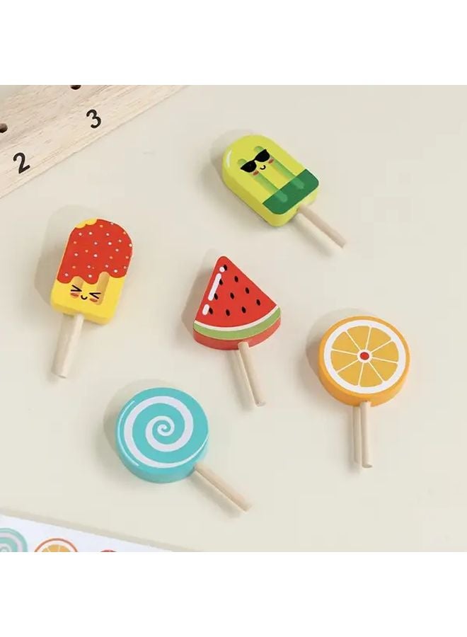 لعبة فرز الآيس كريم الخشبية مع 21 بطاقة ذات وجهين، لعبة تعليمية لمطابقة الألوان - Image 3